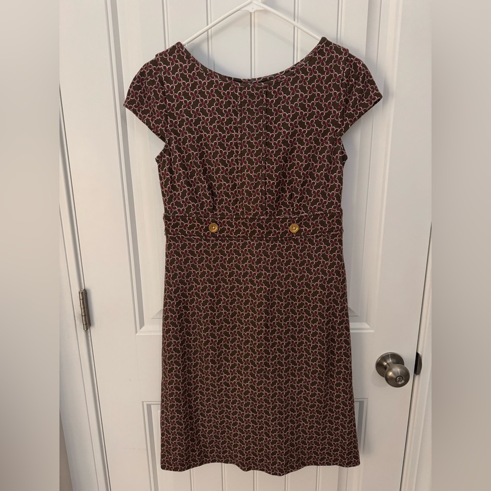 SOLD—-Lilly Pulitzer Brown Sheath Midi Dress with Cap Sleeves